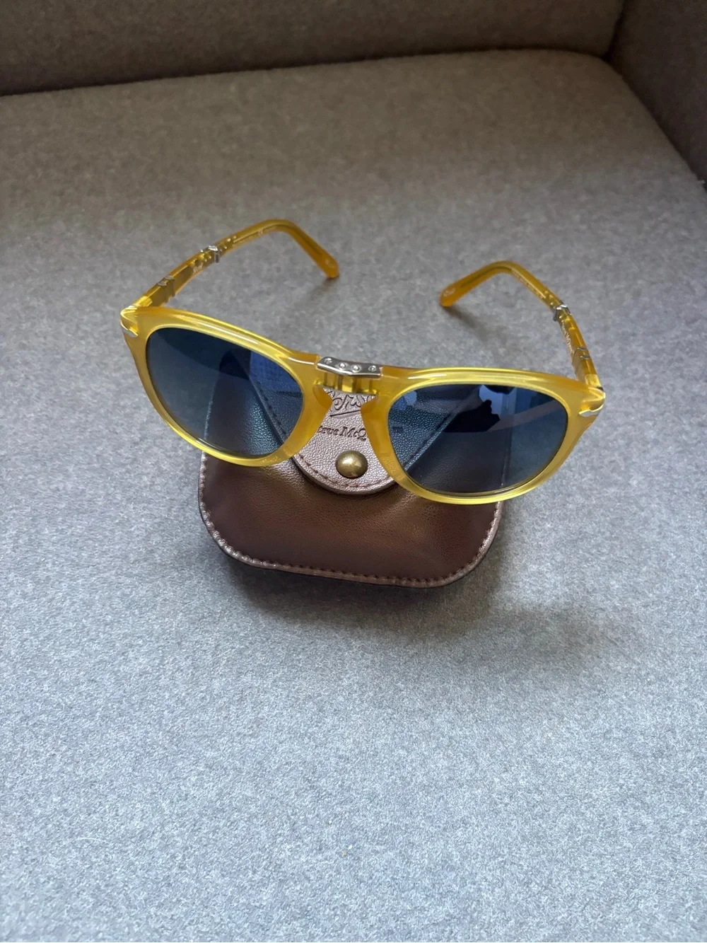 Persol Yellow Frame Sunglasses with Blue Lenses